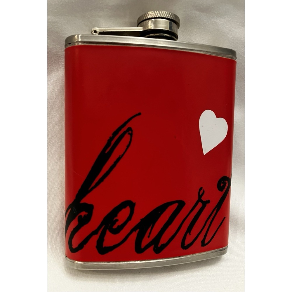 Red Faux Leather Wrap Heart Design 6oz Stainless Steel Hip Flask Pocket Purse